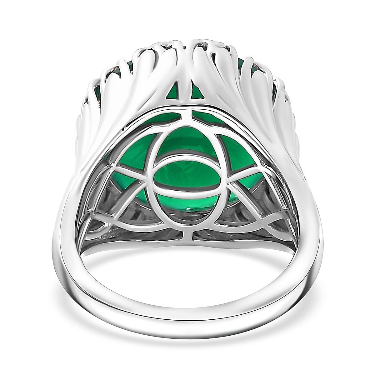 Verde Onyx 11.00 ctw Bark of Tree Ring in Rhodium Over Sterling Silver (Size 9.0) image number 4