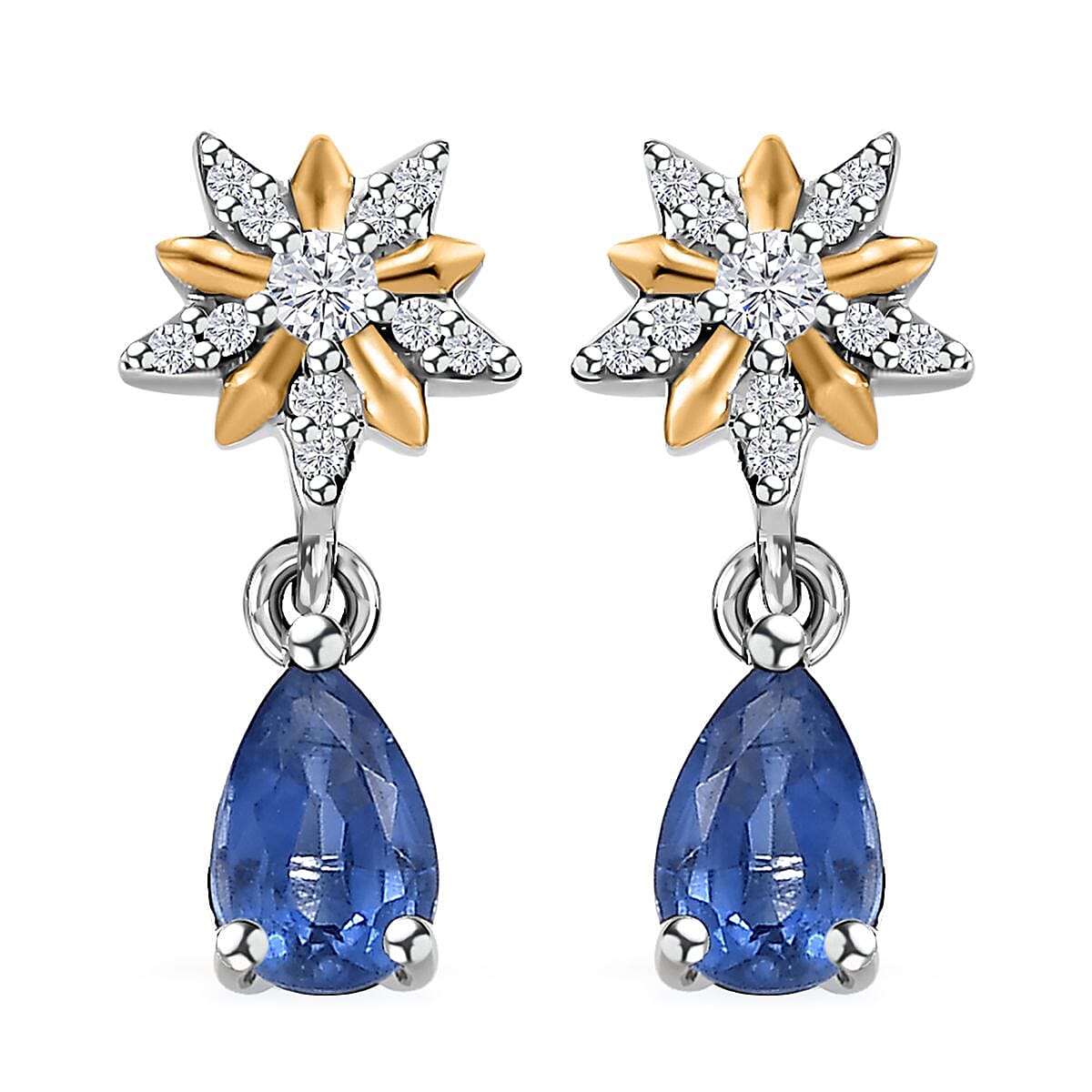 D'Joy Kashmir Kyanite and White Zircon 1.20 ctw Drop Earrings in Vermeil YG and Rhodium Over Sterling Silver
