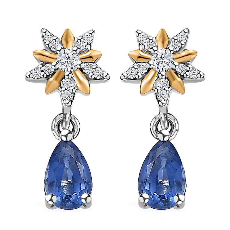 D'Joy Kashmir Kyanite and White Zircon 1.20 ctw Drop Earrings in Vermeil YG and Rhodium Over Sterling Silver