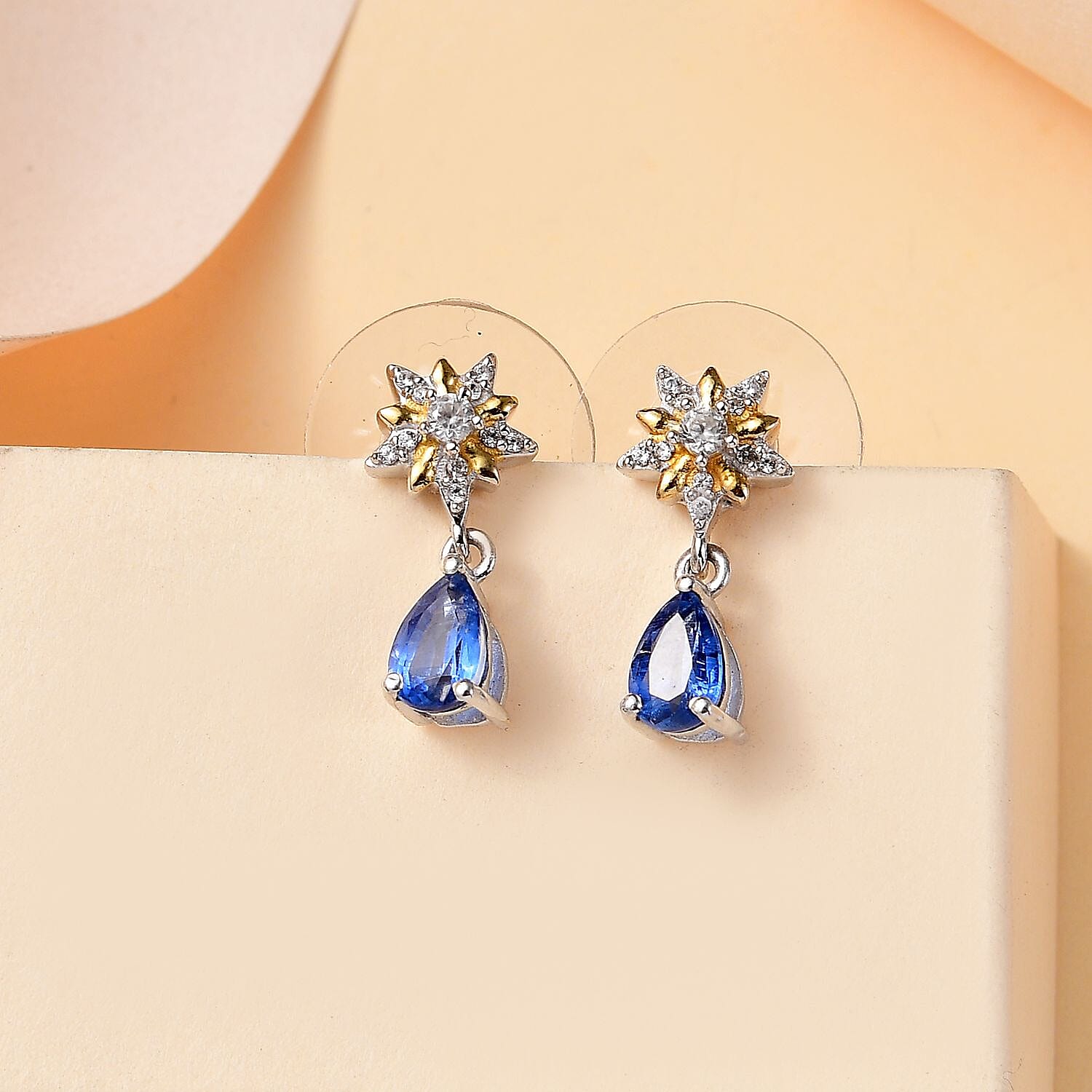 D'Joy Kashmir Kyanite and White Zircon 1.20 ctw Drop Earrings in Vermeil YG and Rhodium Over Sterling Silver