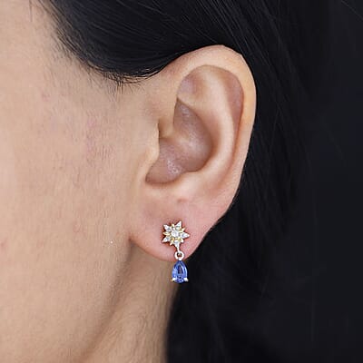 D'Joy Kashmir Kyanite and White Zircon 1.20 ctw Drop Earrings in Vermeil YG and Rhodium Over Sterling Silver