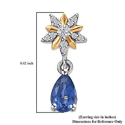 D'Joy Kashmir Kyanite and White Zircon 1.20 ctw Drop Earrings in Vermeil YG and Rhodium Over Sterling Silver