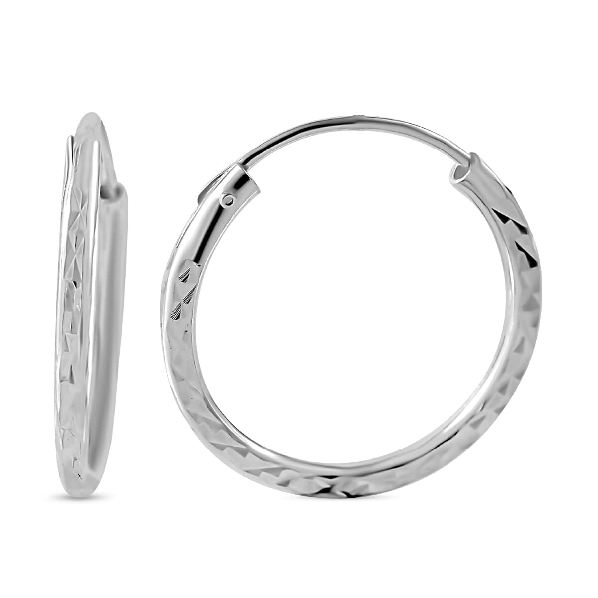 Sterling Silver Textured Hoop Earrings 1.33 Grams image number 0