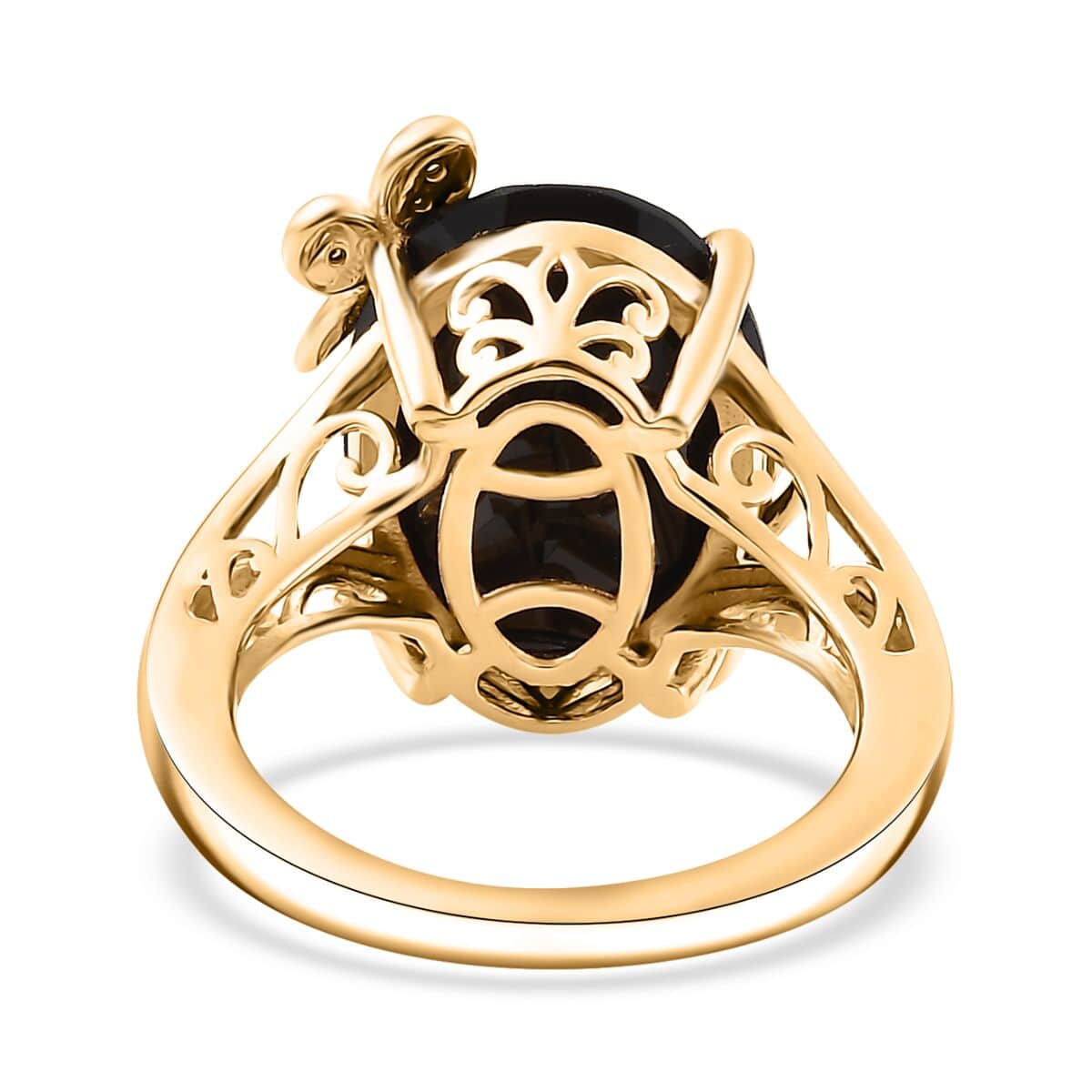 Thai Black Spinel and Natural Champagne Diamond 11.10 ctw Butterfly Ring in 18K Vermeil Yellow Gold Over Sterling Silver (Size 10.0)  image number 4