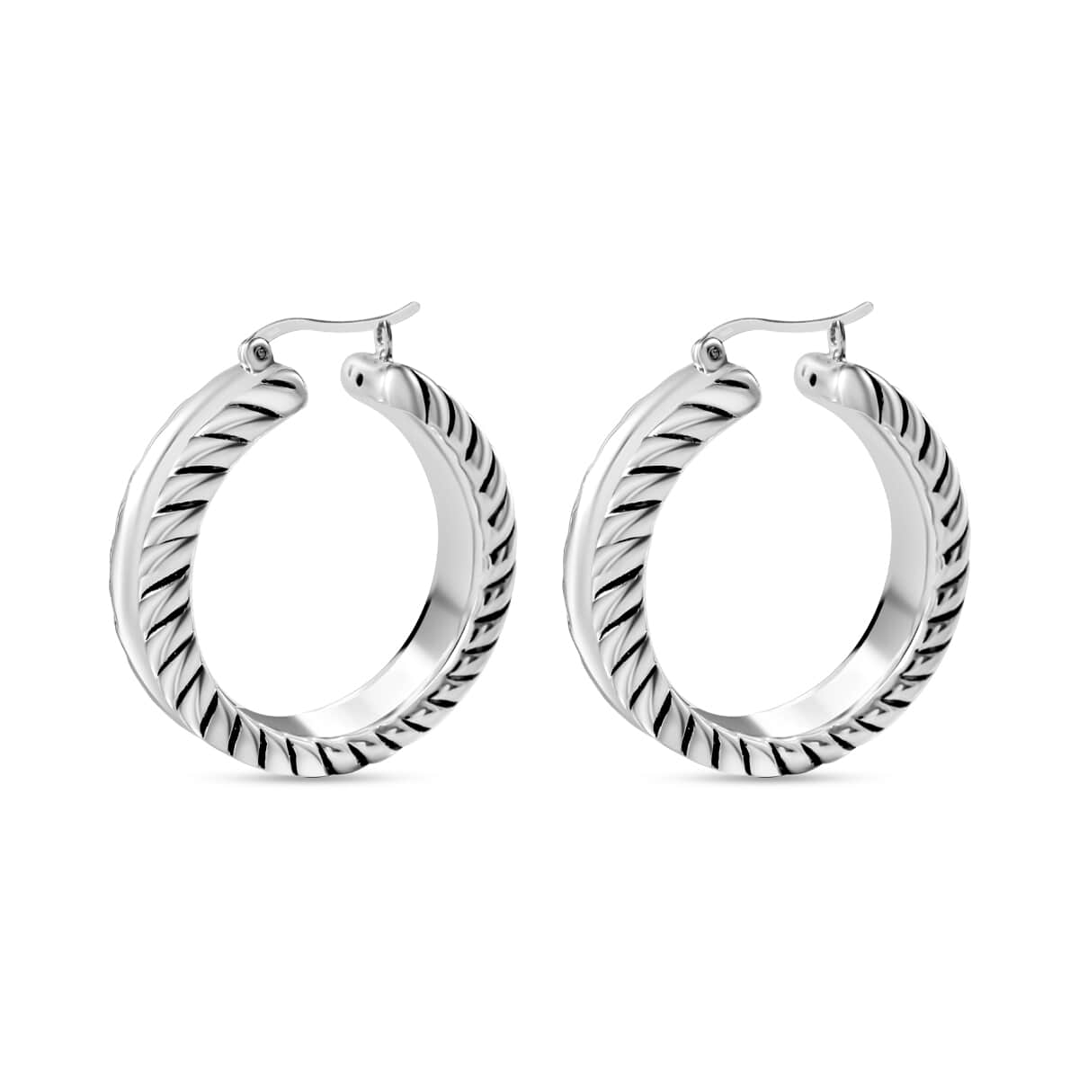 Rope Twisted Hoop Earrings in Sterling Silver 10 Grams image number 2