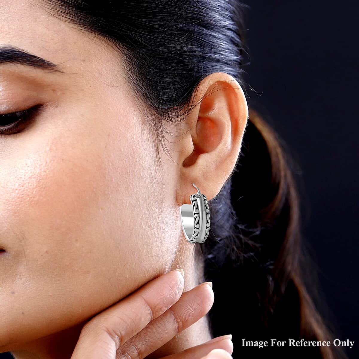 Filigree Hoop Earrings in Sterling Silver 10.5 Grams image number 1