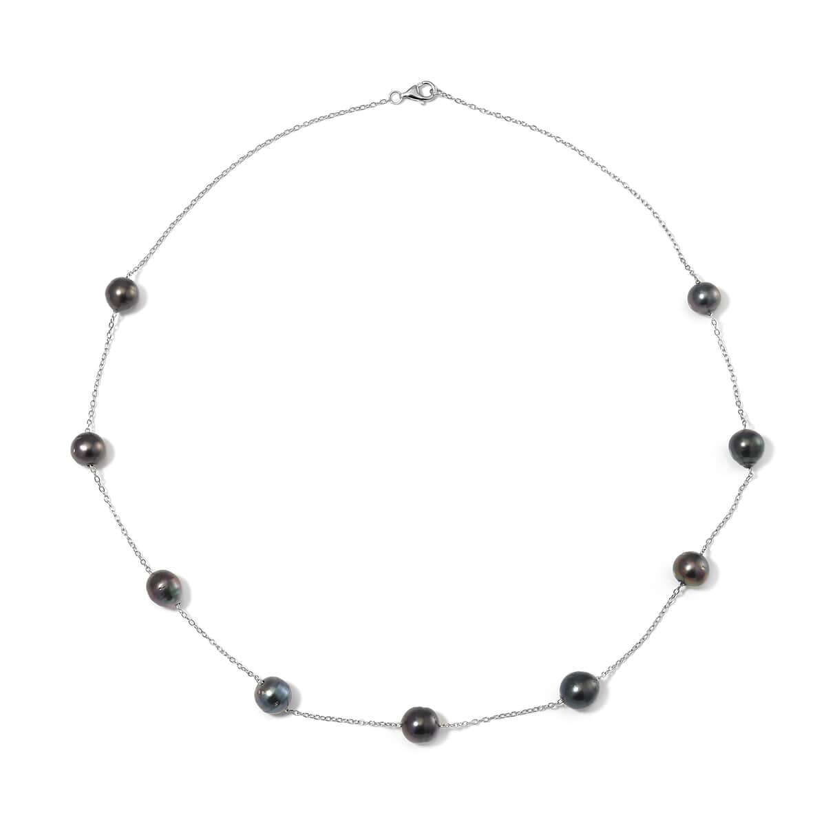 Tahitian Pearl 8-9mm Station Necklace (20 Inches) in Rhodium Over Sterling Silver image number 2