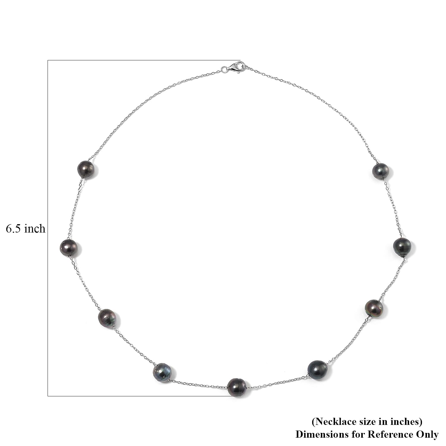 Baroque Shape Tahitian Pearl Station Necklace in Rhodium Over Sterling Silver 20 Inches