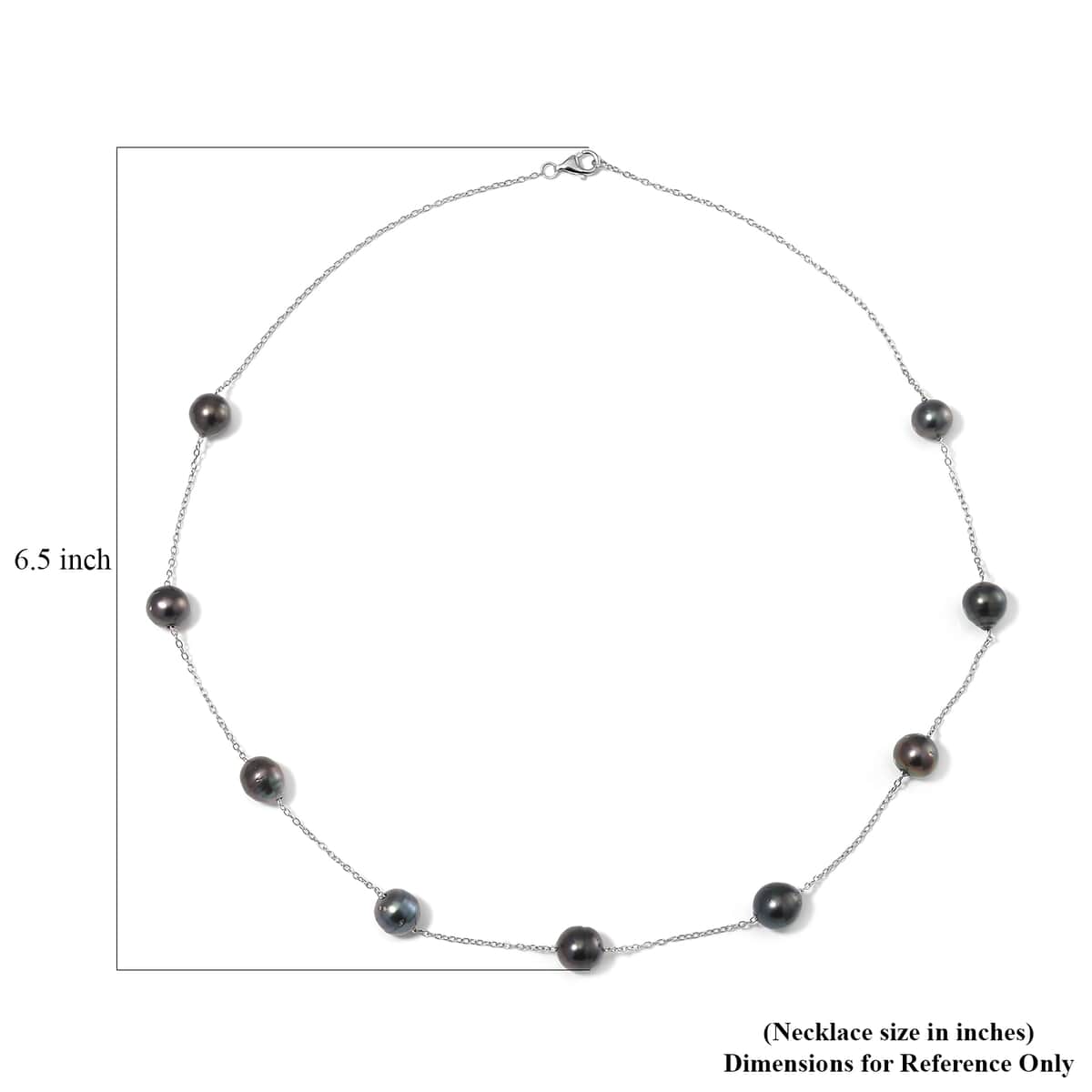 Tahitian Pearl 8-9mm Station Necklace (20 Inches) in Rhodium Over Sterling Silver image number 4