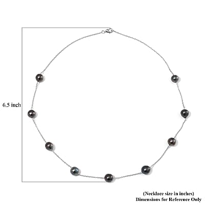 Baroque Shape Tahitian Pearl Station Necklace in Rhodium Over Sterling Silver 20 Inches