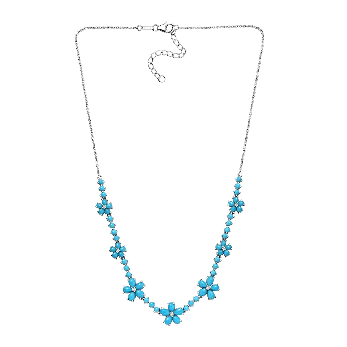 Sleeping Beauty Turquoise and Moissanite 13.85 ctw Floral Necklace in Rhodium Over Sterling Silver 18 Inches image number 3