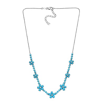 D'Joy Sleeping Beauty Turquoise and Moissanite 13.85 ctw Floral Necklace in Rhodium Over Sterling Silver 18 Inches