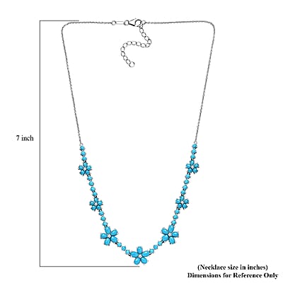 D'Joy Sleeping Beauty Turquoise and Moissanite 13.85 ctw Floral Necklace in Rhodium Over Sterling Silver 18 Inches