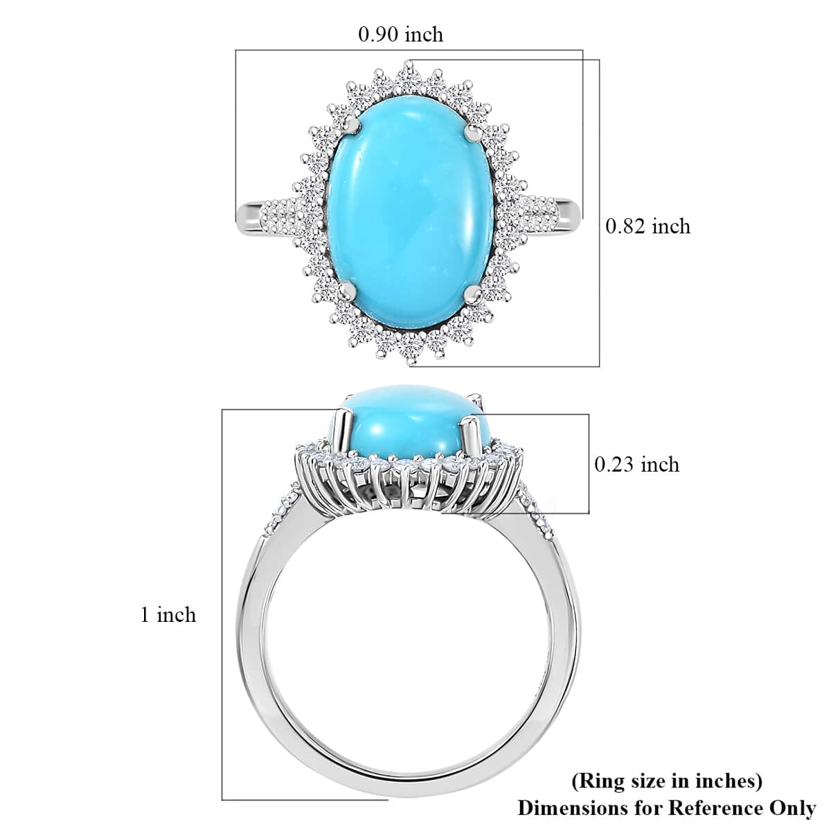 Premium Sleeping Beauty Turquoise, Moissanite Ring in Rhodium Over Sterling Silver (Size 10.0) 5.50 ctw image number 5