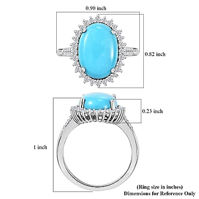 Sleeping Beauty Turquoise and Moissanite 5.50 ctw Sunburst Ring in Rhodium Over Sterling Silver (Size 10.0)