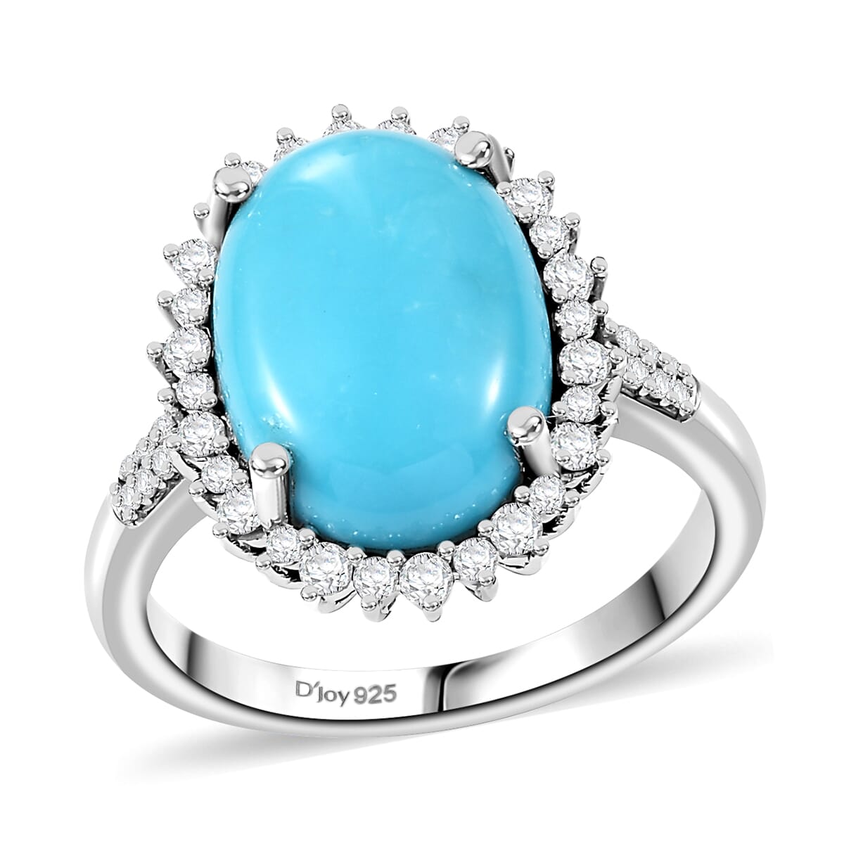 Sleeping Beauty Turquoise and Moissanite 5.50 ctw Sunburst Ring in Rhodium Over Sterling Silver (Size 6.0) image number 0