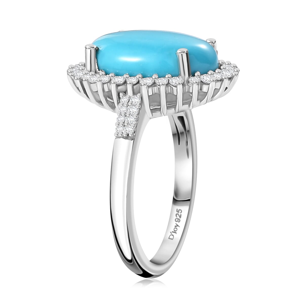 Sleeping Beauty Turquoise and Moissanite 5.50 ctw Sunburst Ring in Rhodium Over Sterling Silver (Size 6.0) image number 3