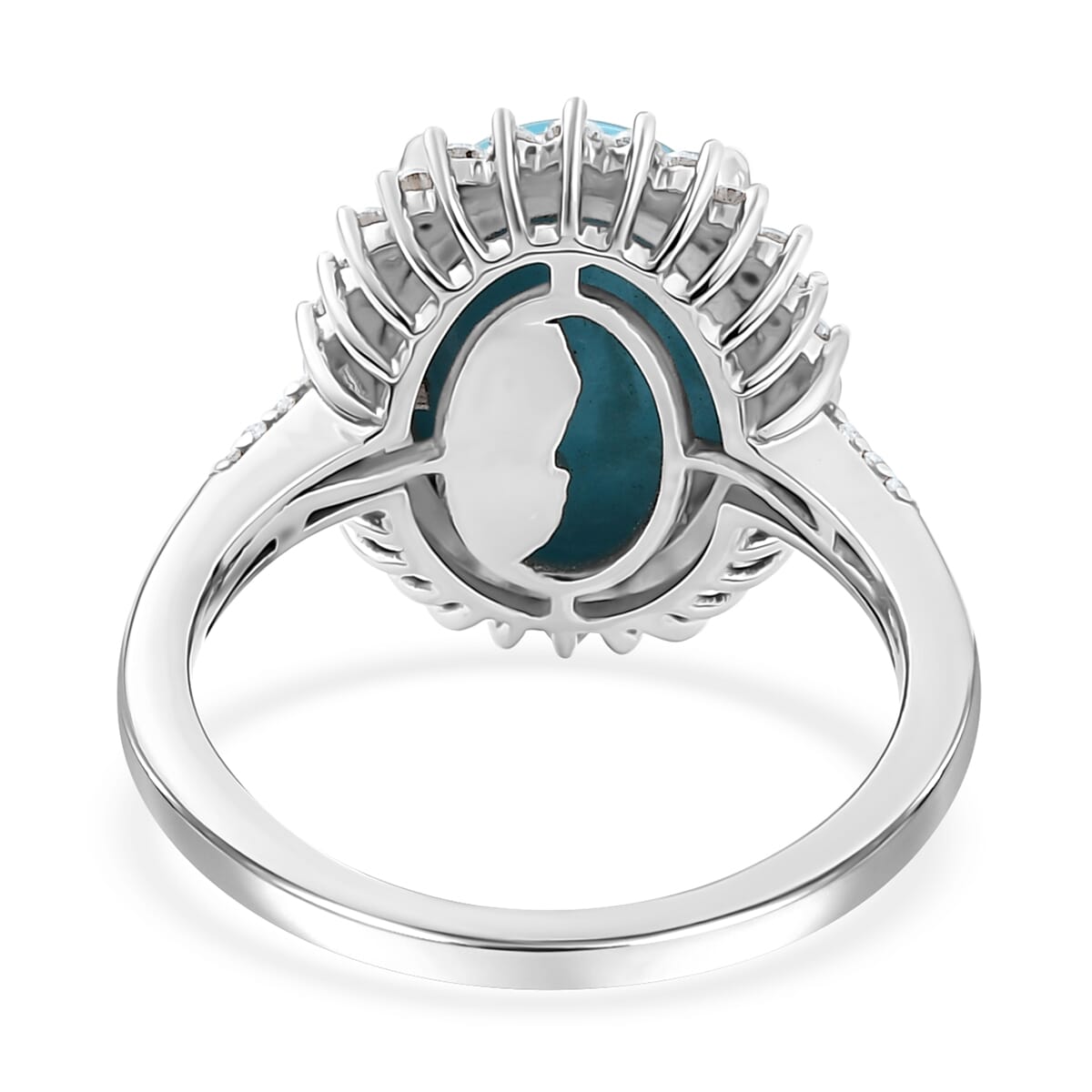 Sleeping Beauty Turquoise and Moissanite 5.50 ctw Sunburst Ring in Rhodium Over Sterling Silver (Size 6.0) image number 4