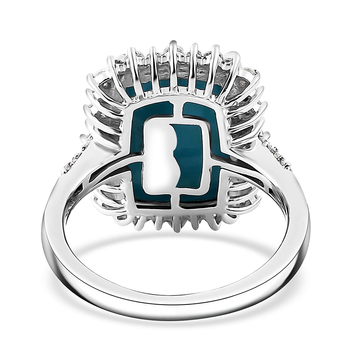 Sleeping Beauty Turquoise and Moissanite 5.85 ctw Sunburst Ring in Rhodium Over Sterling Silver (Size 10.0) image number 4