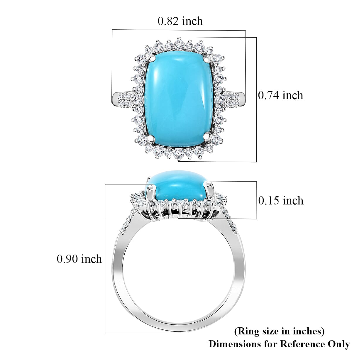 Sleeping Beauty Turquoise and Moissanite 5.85 ctw Sunburst Ring in Rhodium Over Sterling Silver (Size 10.0) image number 5
