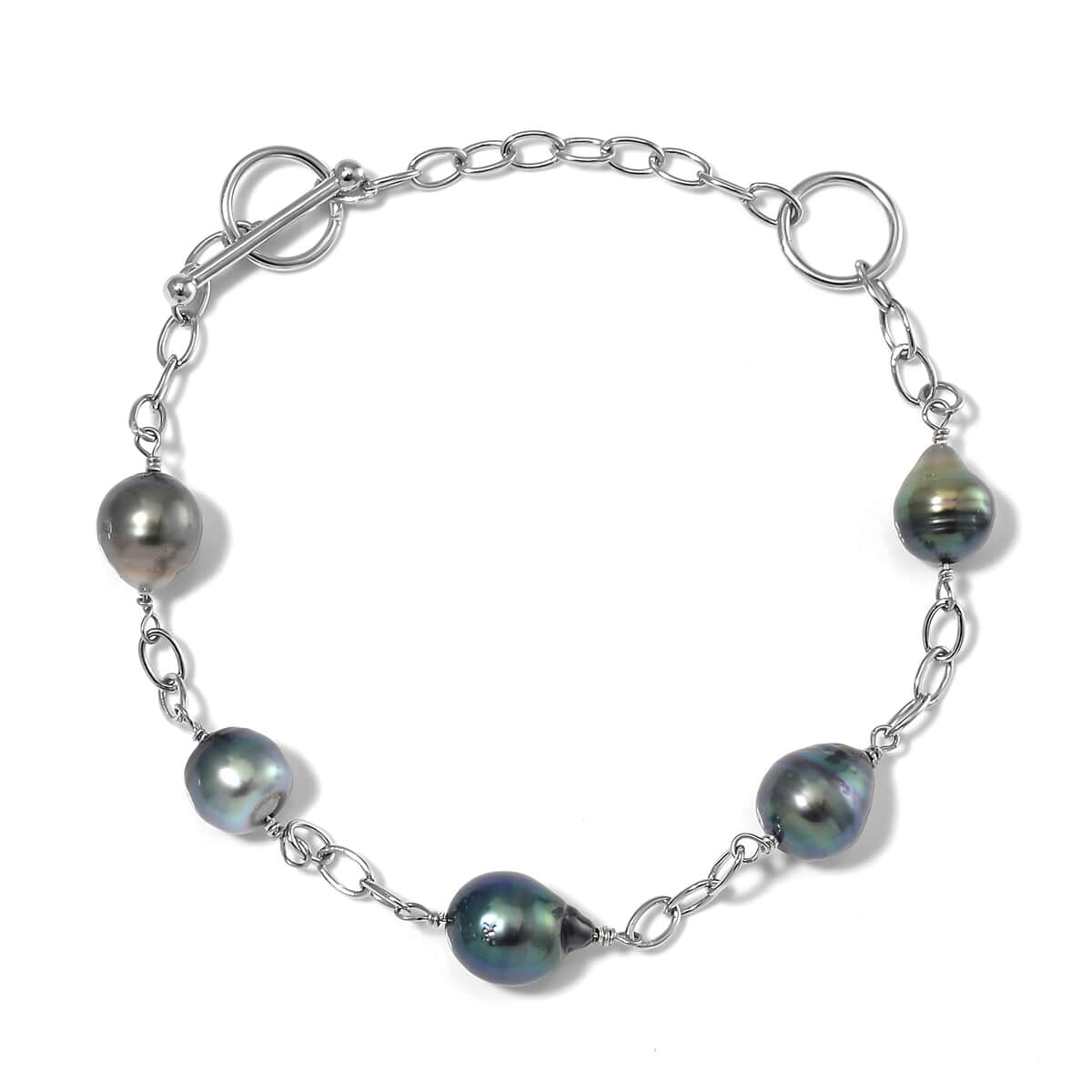 Baroque Shape Tahitian Pearl Station Bracelet in Rhodium Over Sterling Silver (8.00 In) image number 0