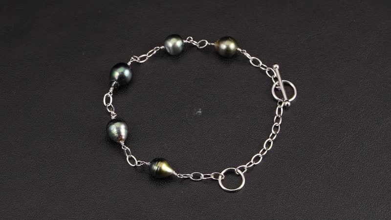 Baroque Shape Tahitian Pearl Station Bracelet in Rhodium Over Sterling Silver (8.00 In)