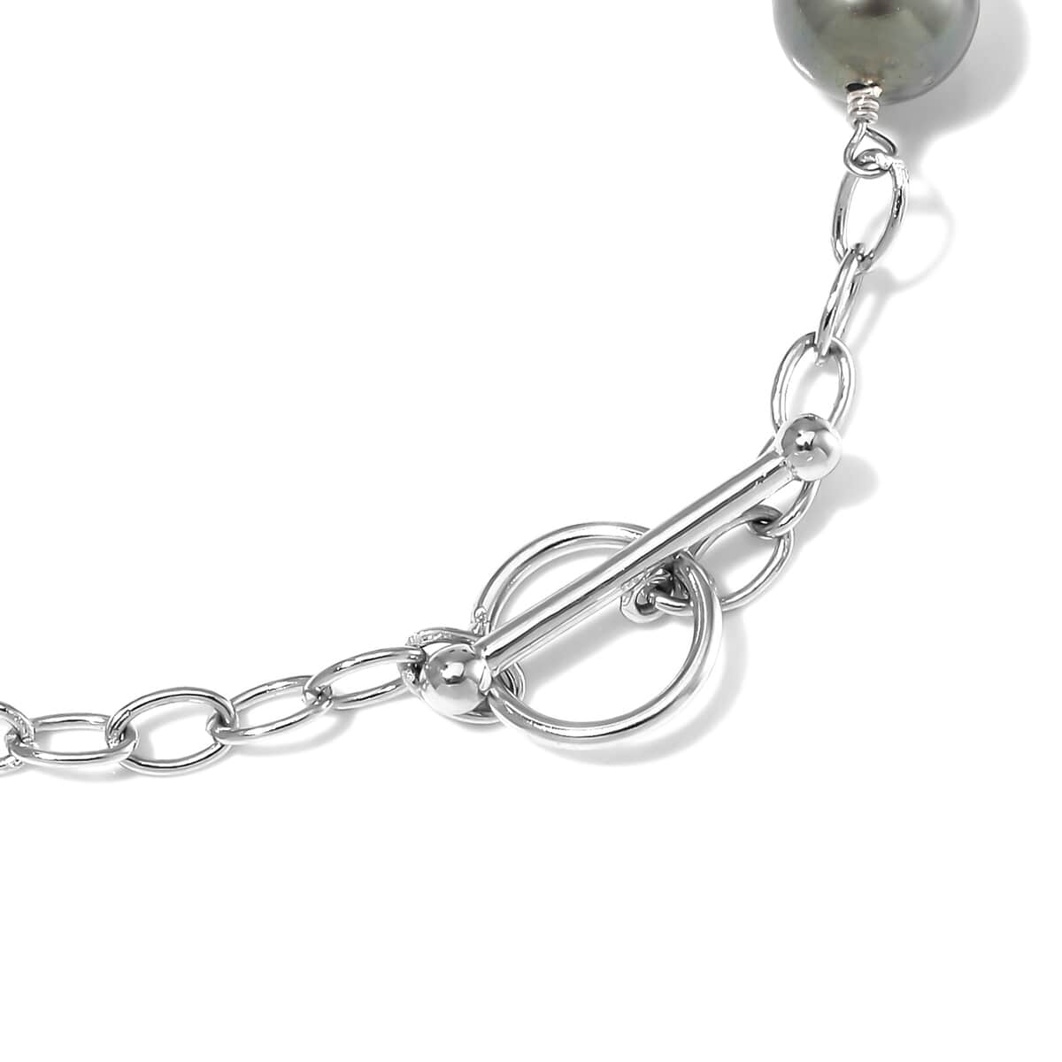 Baroque Shape Tahitian Pearl Station Bracelet in Rhodium Over Sterling Silver (8.00 In) image number 4