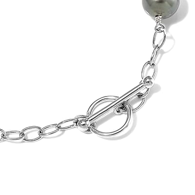 Baroque Shape Tahitian Pearl Station Bracelet in Rhodium Over Sterling Silver (8.00 In)