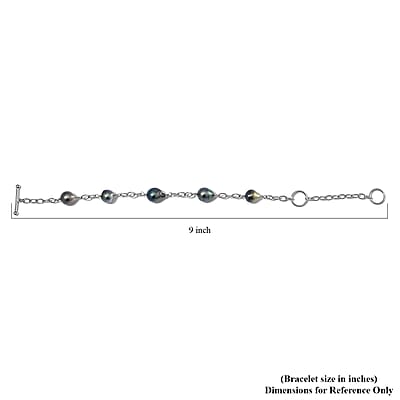 Baroque Shape Tahitian Pearl Station Bracelet in Rhodium Over Sterling Silver (8.00 In)