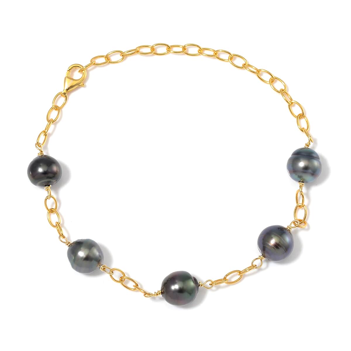 Baroque Shape Tahitian Pearl Station Bracelet in 14K Yellow Gold Over Sterling Silver (8.00 In) image number 0