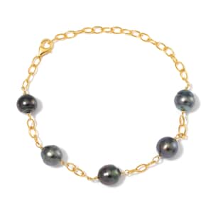 Baroque Shape Tahitian Pearl Station Bracelet in 14K Yellow Gold Over Sterling Silver (8.00 In)