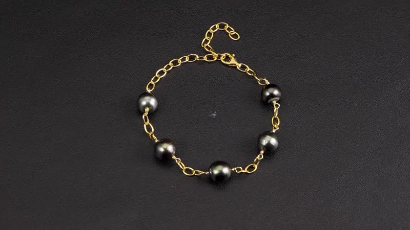 Baroque Shape Tahitian Pearl Station Bracelet in 14K Yellow Gold Over Sterling Silver (8.00 In)