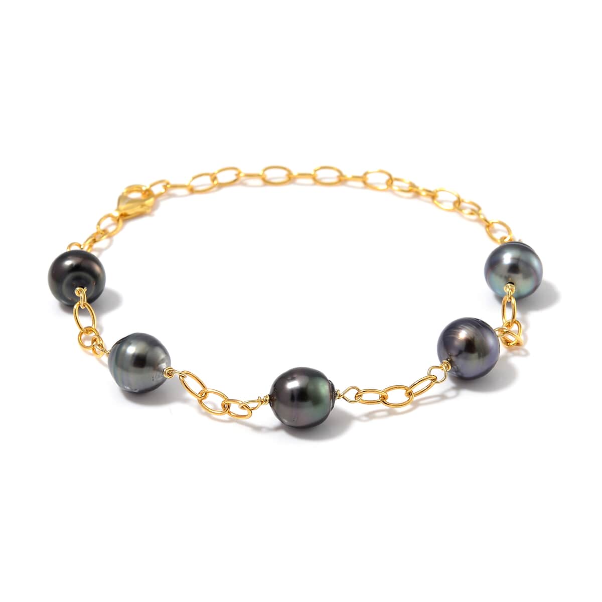 Baroque Shape Tahitian Pearl Station Bracelet in 14K Yellow Gold Over Sterling Silver (8.00 In) image number 2