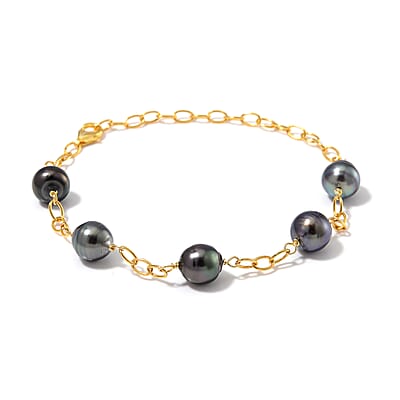 Baroque Shape Tahitian Pearl Station Bracelet in 14K Yellow Gold Over Sterling Silver (8.00 In)