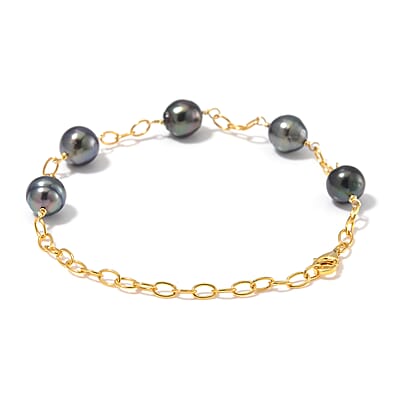 Baroque Shape Tahitian Pearl Station Bracelet in 14K Yellow Gold Over Sterling Silver (8.00 In)