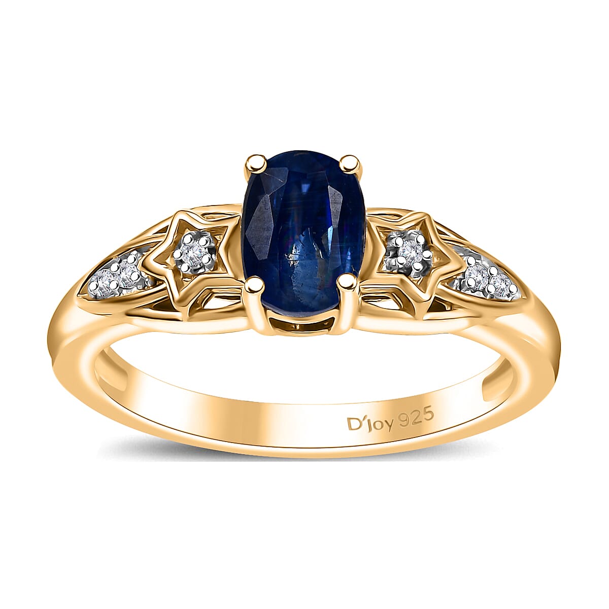 Kashmir Kyanite and Diamond 1.15 ctw Shooting Star Ring in 18K Vermeil Yellow Gold Over Sterling Silver (Size 10.0)