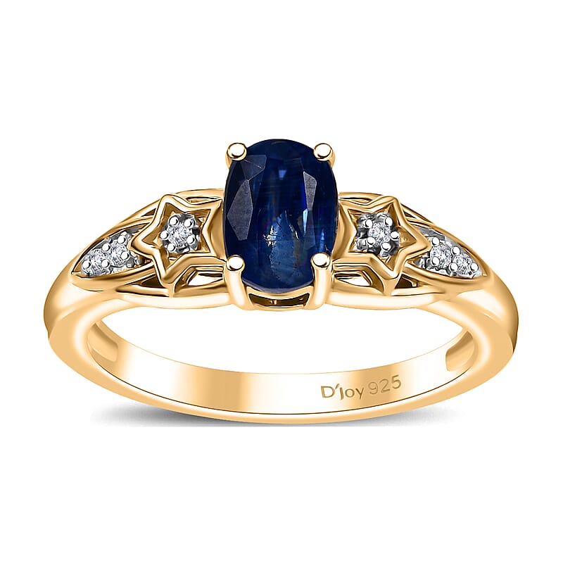 Kashmir Kyanite and Diamond 1.15 ctw Shooting Star Ring in 18K Vermeil Yellow Gold Over Sterling Silver (Size 10.0)