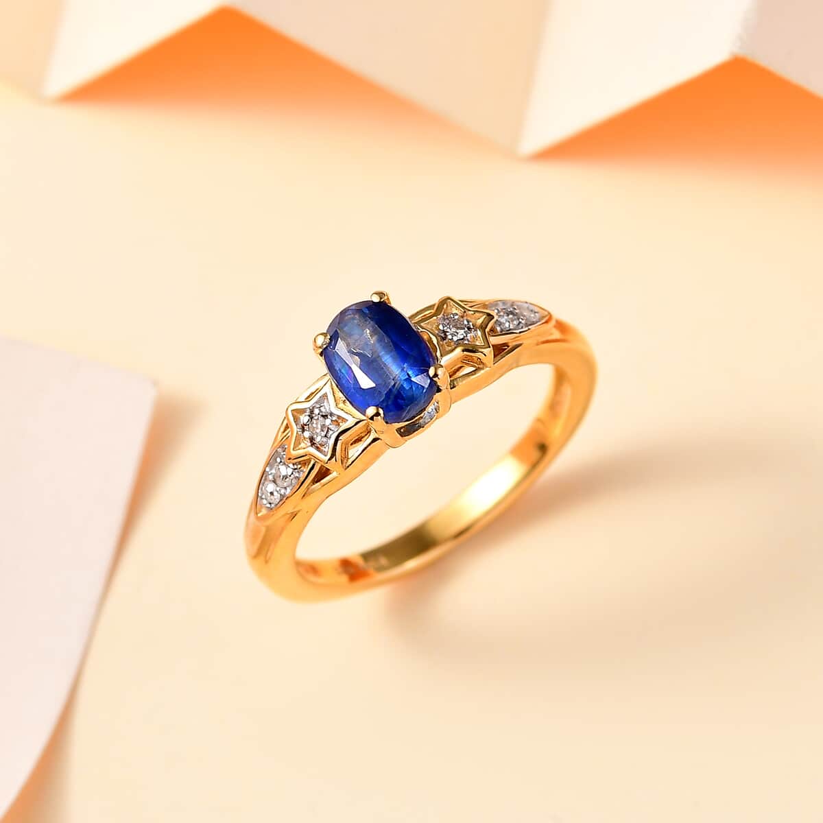 Kashmir Kyanite, Diamond Shooting Star Ring in 18K Vermeil YG Over Sterling Silver (Size 7.0) 1.15 ctw image number 1