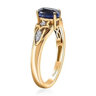Kashmir Kyanite and Diamond 1.15 ctw Shooting Star Ring in 18K Vermeil Yellow Gold Over Sterling Silver (Size 10.0)