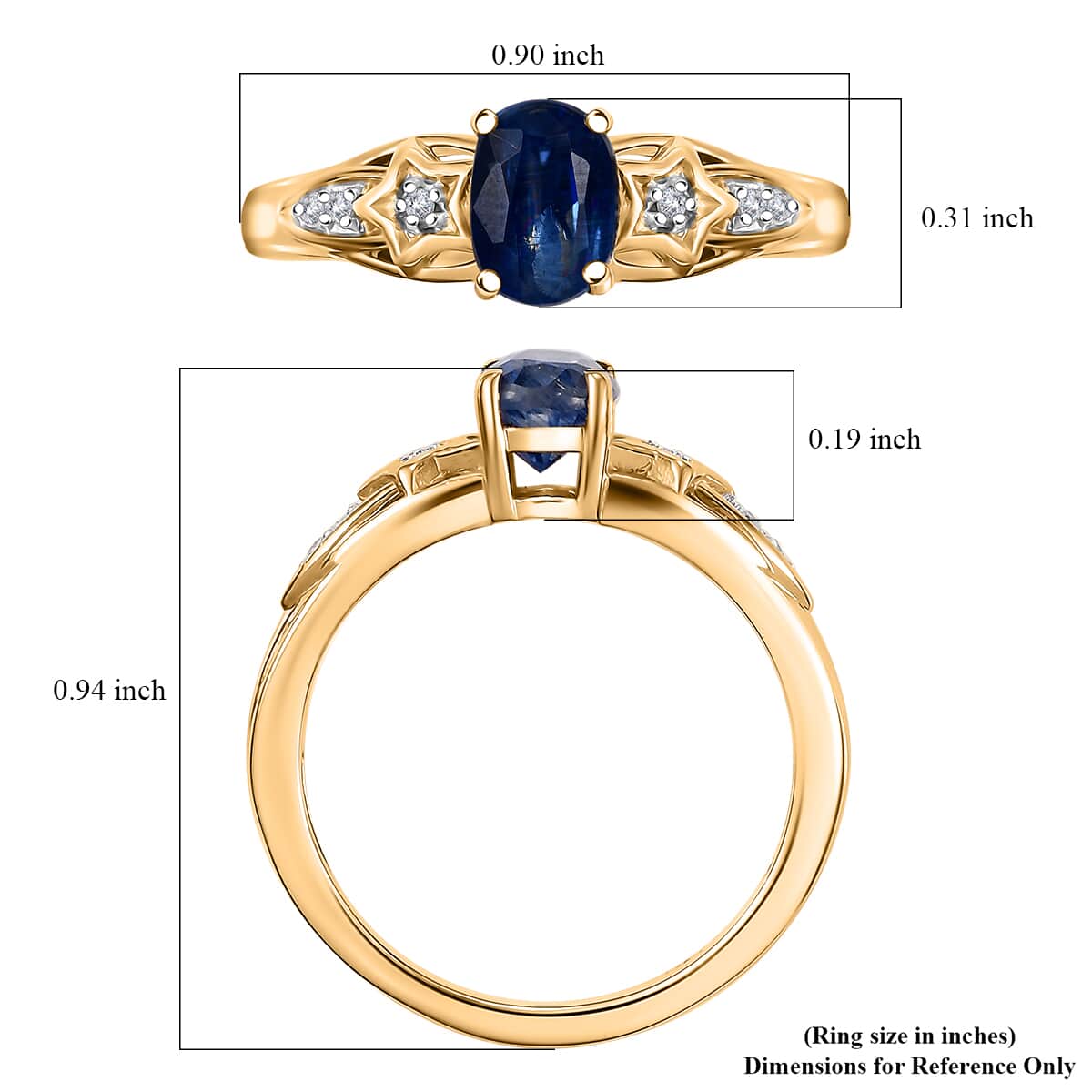 Kashmir Kyanite, Diamond Shooting Star Ring in 18K Vermeil YG Over Sterling Silver (Size 7.0) 1.15 ctw image number 5