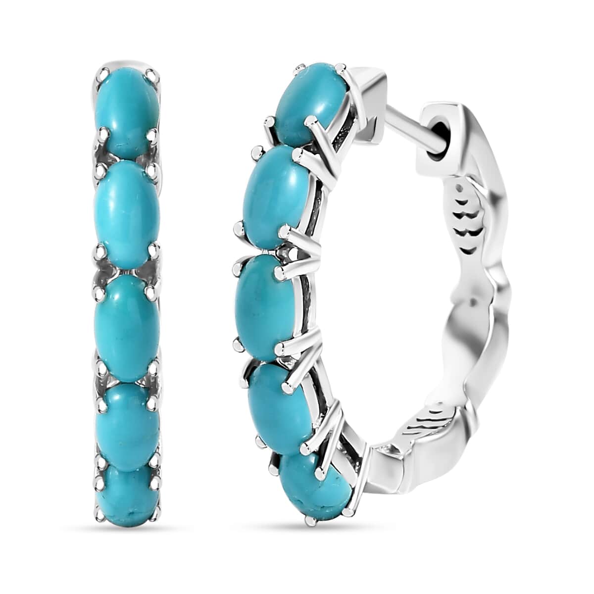 Sleeping Beauty Turquoise 1.90 ctw Fish Hoop Earrings in Rhodium Over Sterling Silver image number 0