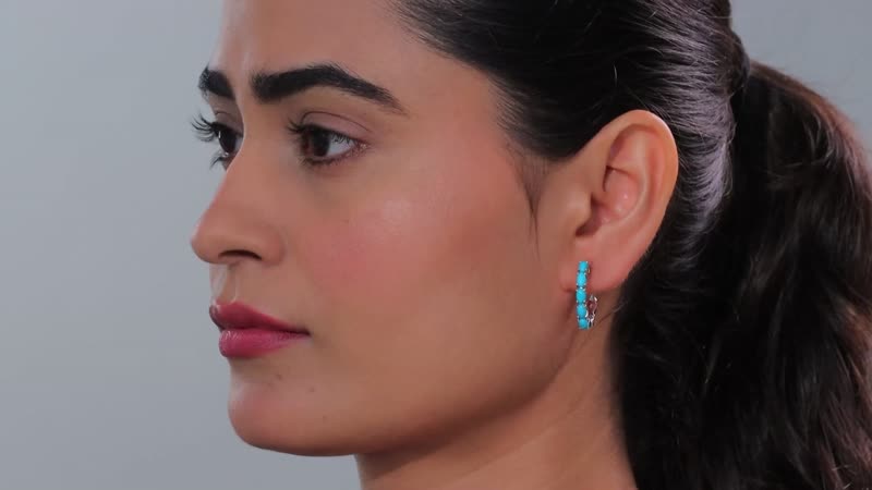 D'Joy Sleeping Beauty Turquoise 1.90 ctw Fish Hoop Earrings in Rhodium Over Sterling Silver