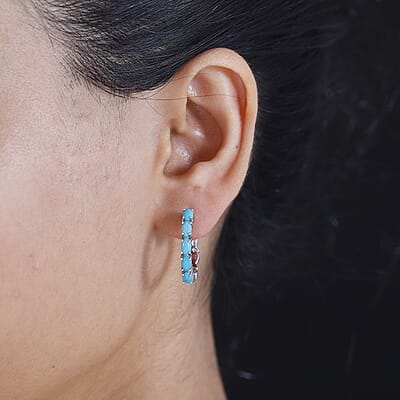 D'Joy Sleeping Beauty Turquoise 1.90 ctw Fish Hoop Earrings in Rhodium Over Sterling Silver
