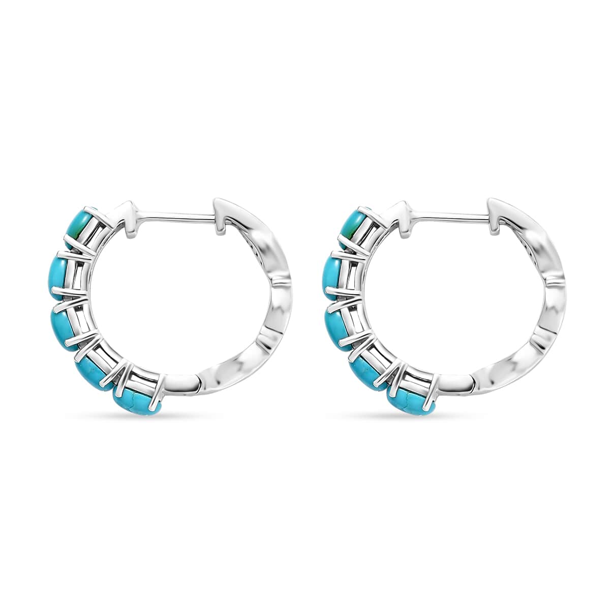 Sleeping Beauty Turquoise 1.90 ctw Fish Hoop Earrings in Rhodium Over Sterling Silver image number 3