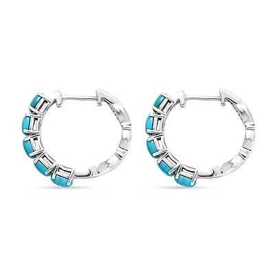 D'Joy Sleeping Beauty Turquoise 1.90 ctw Fish Hoop Earrings in Rhodium Over Sterling Silver