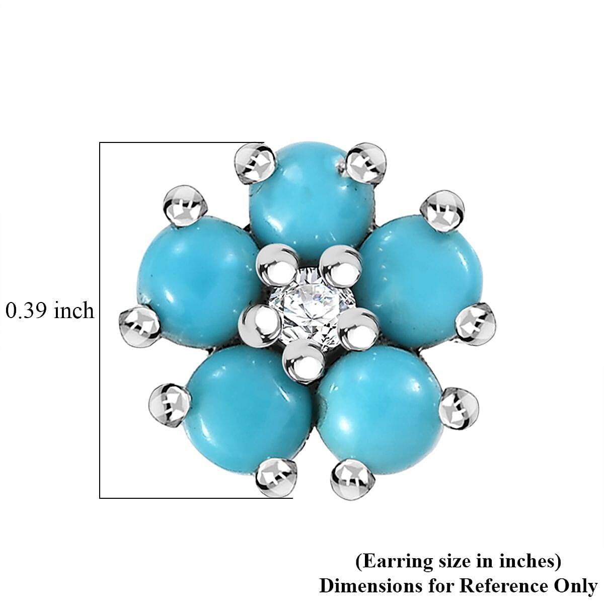 Sleeping Beauty Turquoise and White Zircon 1.35 ctw Floral Stud Earrings in Rhodium Over Sterling Silver