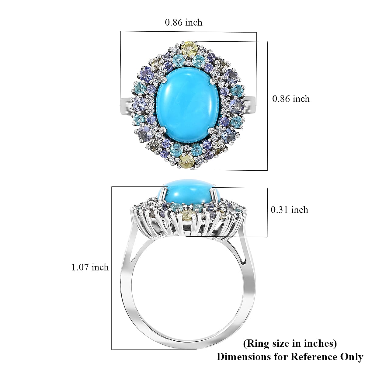 D'Joy Sleeping Beauty Turquoise and Multi Gemstone 5.90 ctw Galaxy Ring in Rhodium Over Sterling Silver (Size 10.0) image number 5