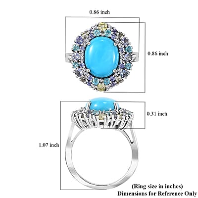 D'Joy Sleeping Beauty Turquoise and Multi Gemstone 5.90 ctw Galaxy Ring in Rhodium Over Sterling Silver (Size 10.0)
