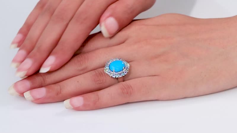 Sleeping Beauty Turquoise, Multi Gemstone Galaxy Ring in Rhodium Over Sterling Silver (Size 10.0) 5.90 ctw