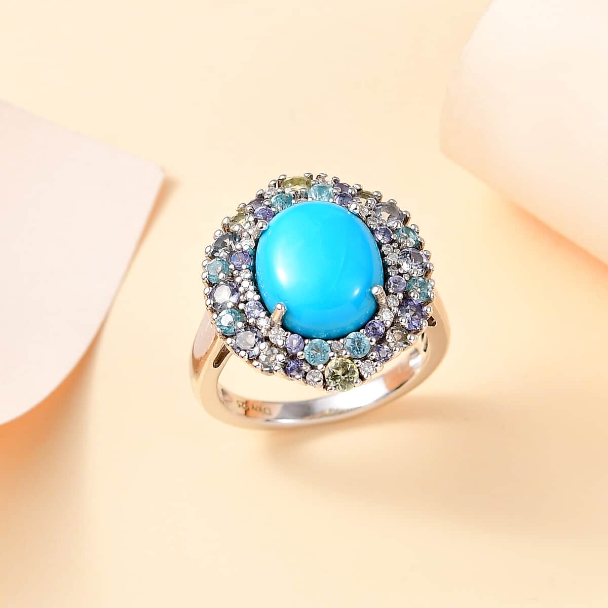 Sleeping Beauty Turquoise and Multi Gemstone 5.90 ctw Galaxy Ring in Rhodium Over Sterling Silver (Size 7.0) image number 1